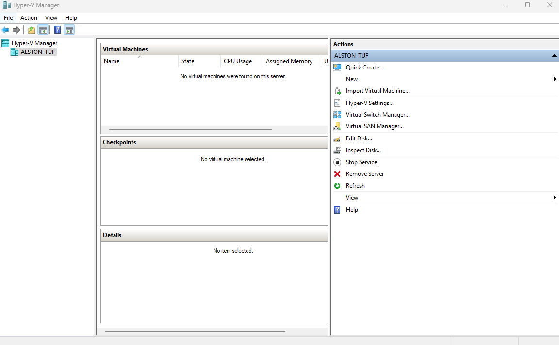 Hyper-V Manager interface