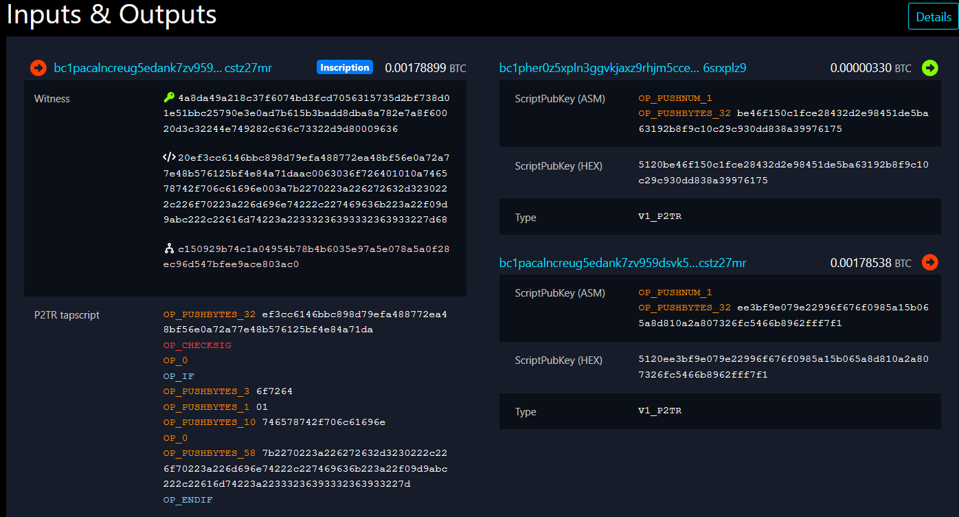 Ordinals Inscription input output